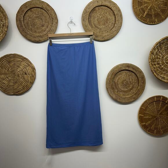 NEW $148 Reformation Blue Stretch Mesh Lined Midi Iris Knit Skirt Small - Picture 3 of 6